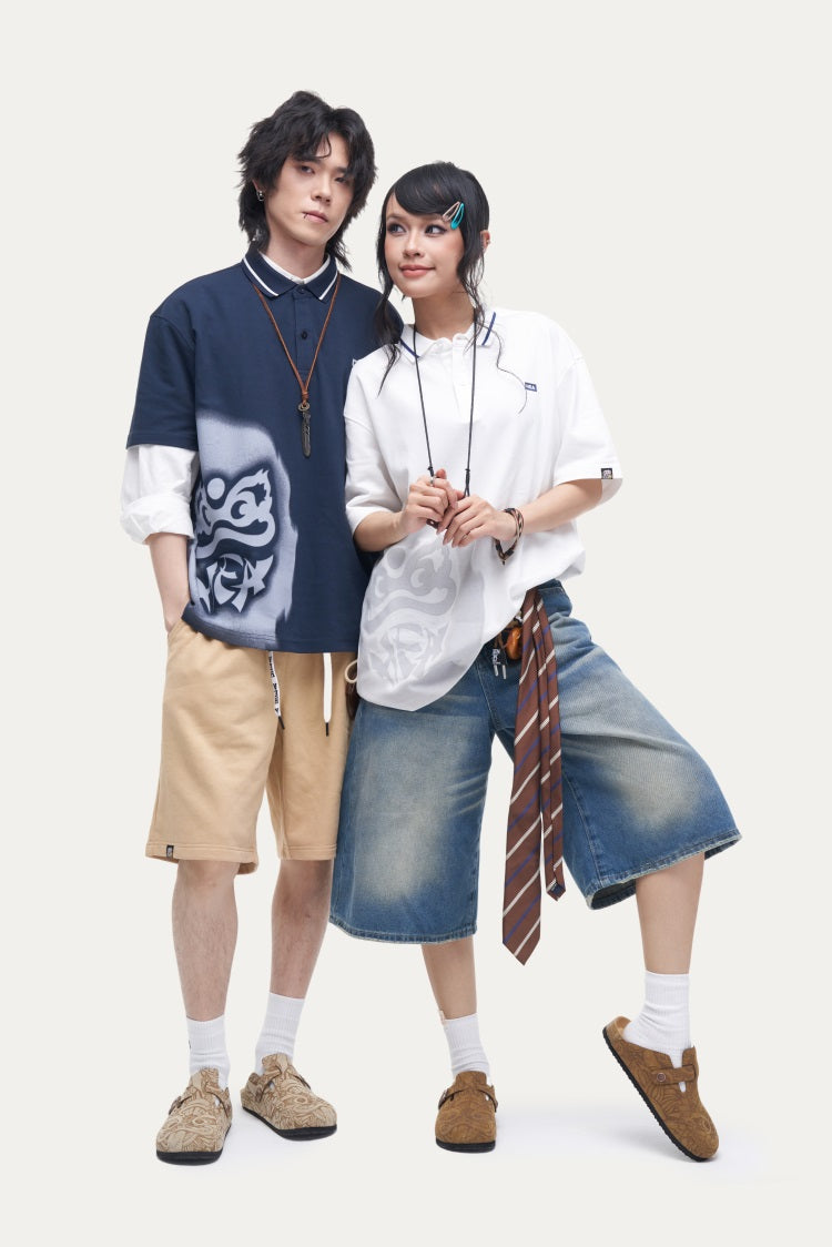 HEA Unisex Oversized Graphic T-Shirt, Crew Neck Cotton Tee with Front & Back Lion Print, Casual Streetwear Top for Men Women
