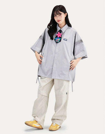 HEA Oversized Shirt with Unique Graphic Print Casual Streetwear Unisex Short Sleeve Shirt