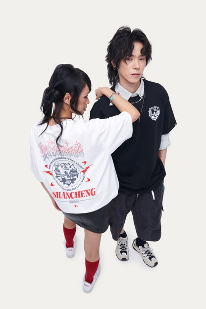 HEA Unisex Heavyweight Cotton Lion Graphic T-Shirt, Oversized Streetwear Short Sleeve Tee