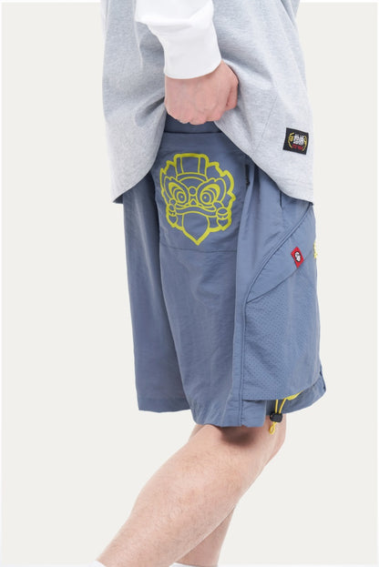 HEA Men’s Lion Head Embroidered Casual Shorts, Breathable Streetwear Shorts with Adjustable Hem