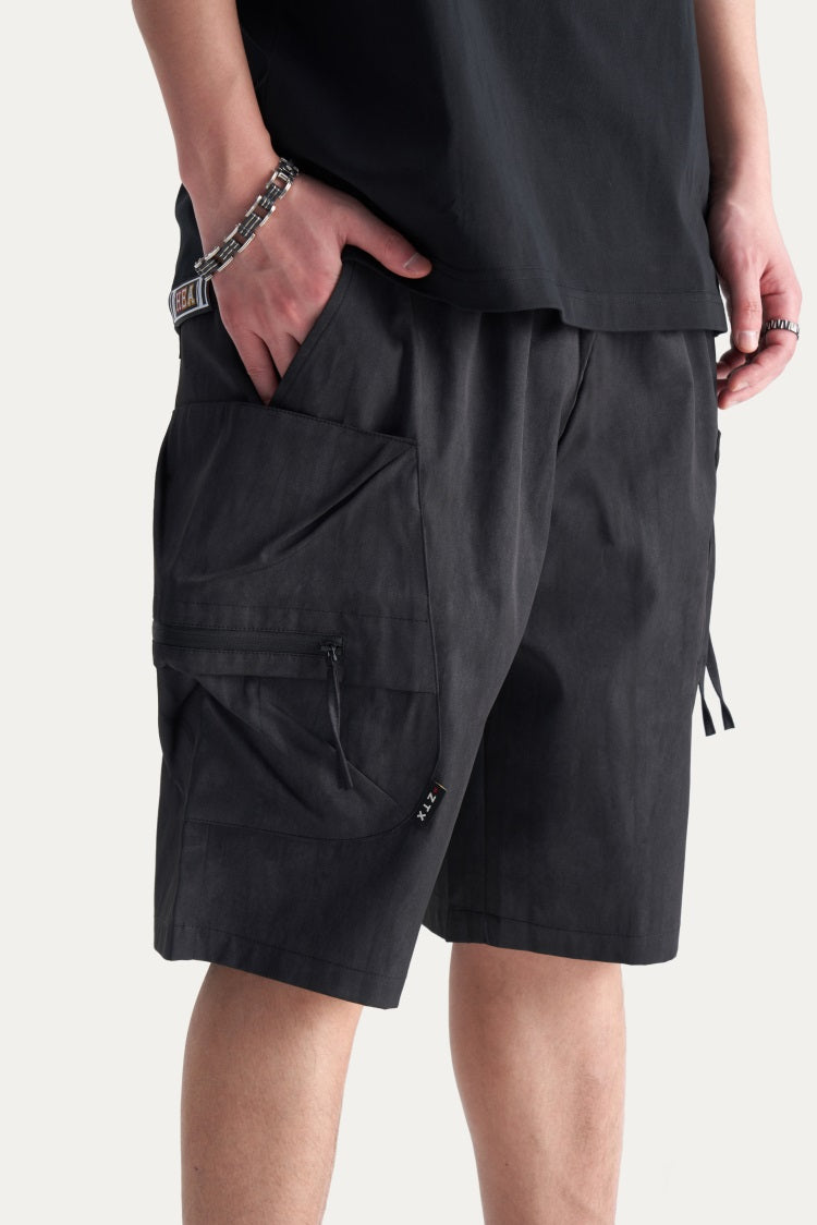HEA Men’s Oversized Cargo Shorts, Casual Streetwear Multi-Pocket Shorts with Drawstring Wais