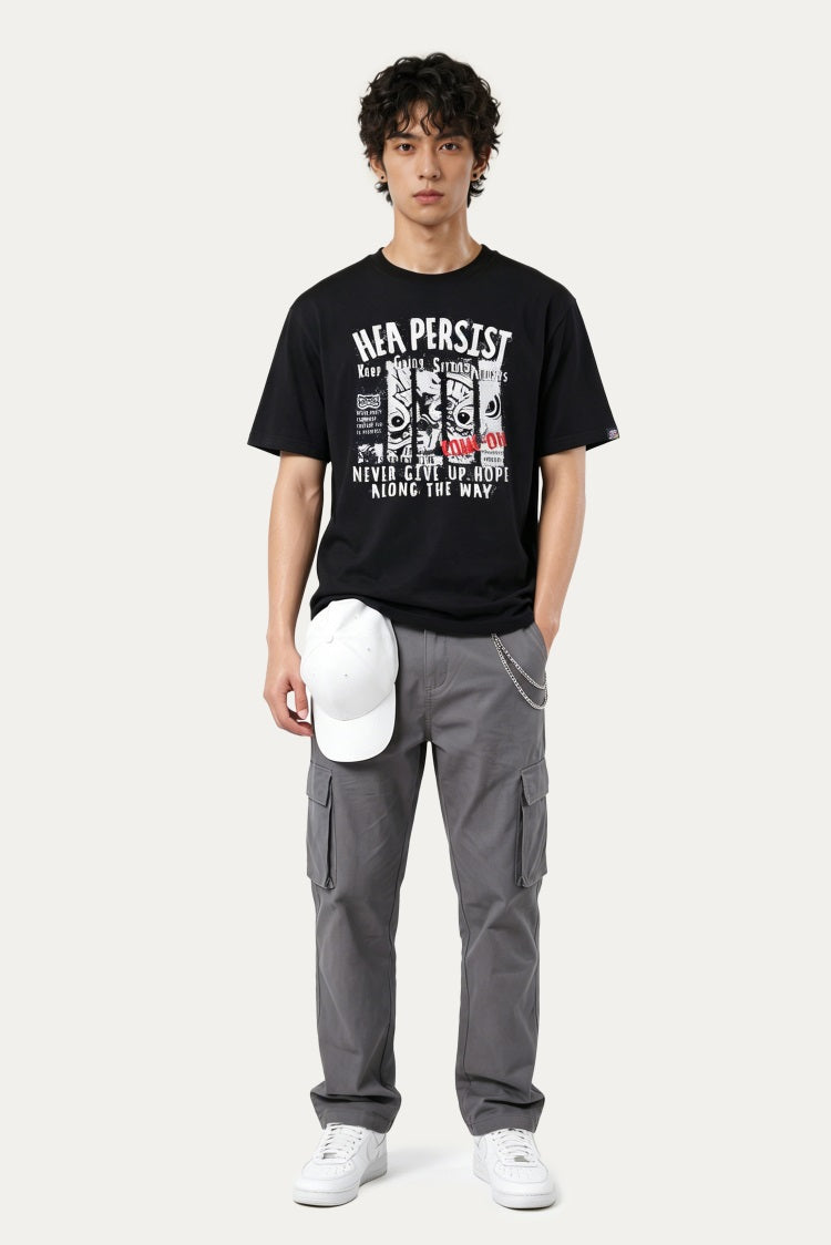 HEA Persist Vintage Letter Lion Graphic Tee, Unisex Casual Cotton Short Sleeve T-shirt