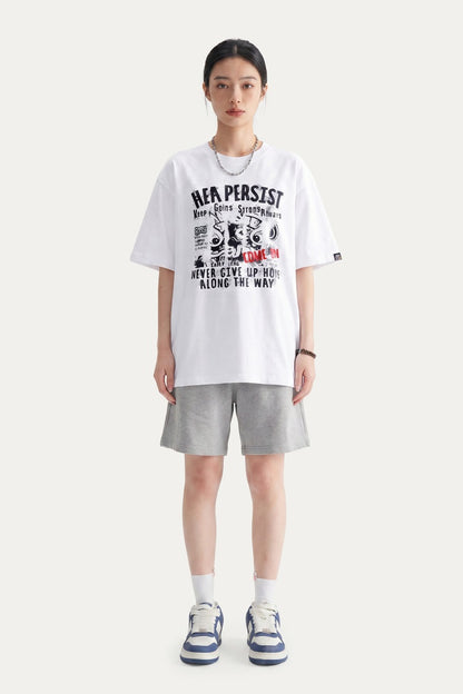 HEA Persist Vintage Letter Lion Graphic Tee, Unisex Casual Cotton Short Sleeve T-shirt