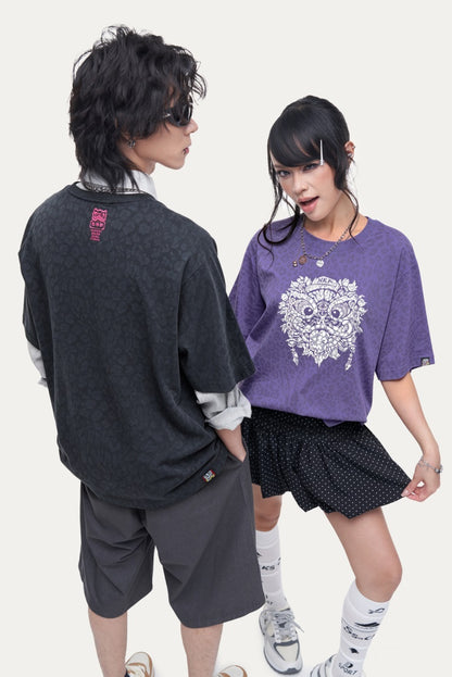 HEA Leopard Print Lion Head Graphic T-Shirt, Unisex Streetwear Casual Tee