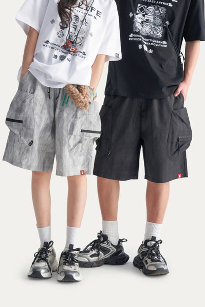 HEA Men’s Oversized Cargo Shorts, Casual Streetwear Multi-Pocket Shorts with Drawstring Wais