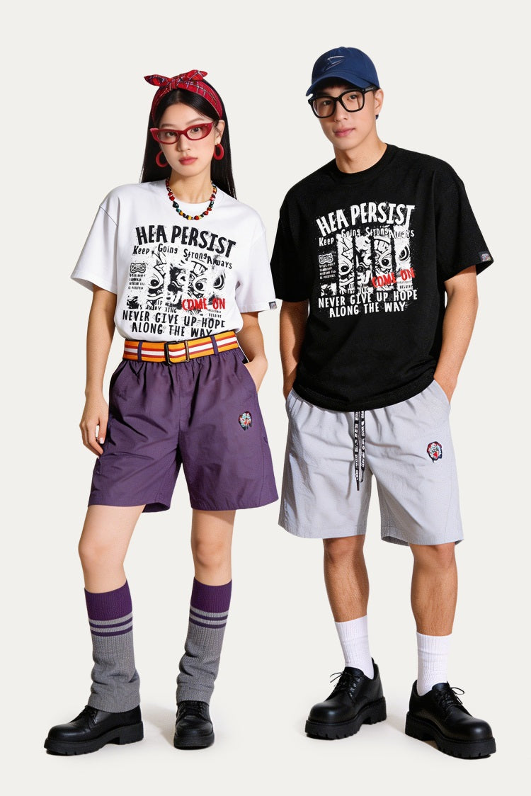 HEA Persist Vintage Letter Lion Graphic Tee, Unisex Casual Cotton Short Sleeve T-shirt