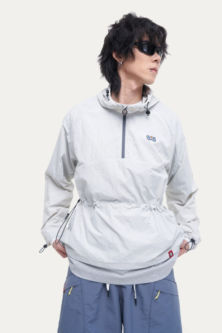 HEA Cartoon Graphic Half-Zip Hooded Anorak | Unisex Streetwear Casual Lightweight Jacket