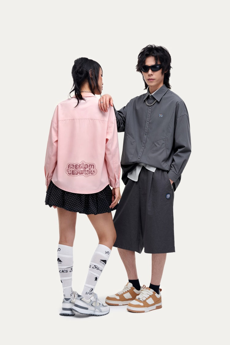 HEA Back Print Long-Sleeve Shirt, Unisex Streetwear Casual Button-Up Jacket