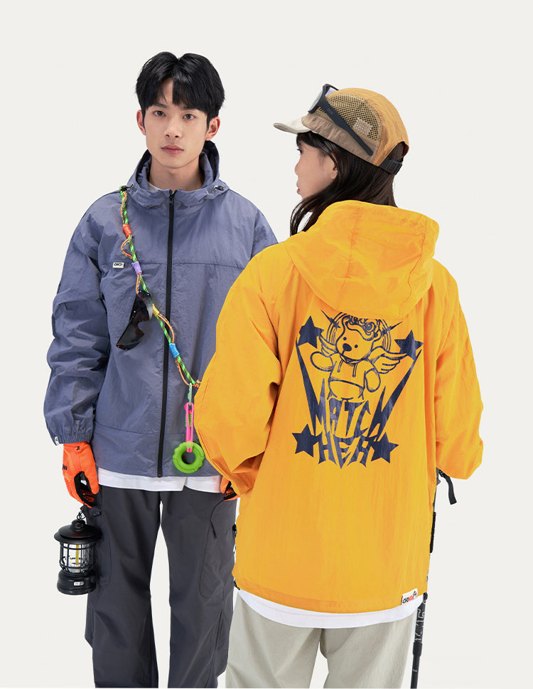HEA Unisex Loose Fit Windbreaker Jacket with Lion Graphic, Casual Streetwear Outerwear for Spring and Summer