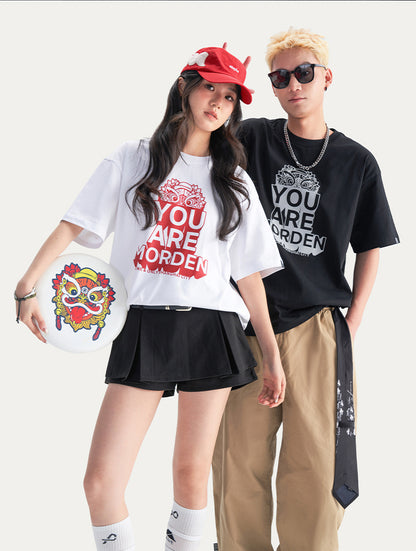 ：HEA Unisex Heavyweight Cotton Lion Graphic T-Shirt, Oversized Streetwear Short Sleeve Tee