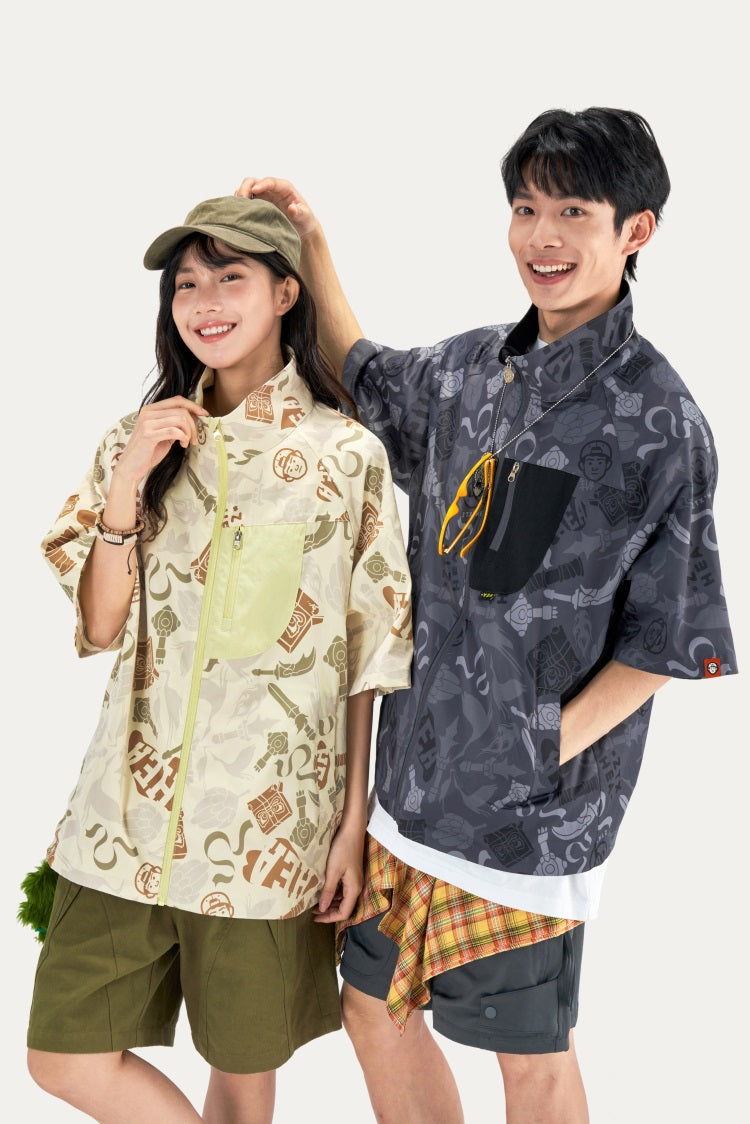 HEA All-Over Print Half-Sleeve Zip-Up Jacket | Unisex Streetwear Casual Stand Collar Top