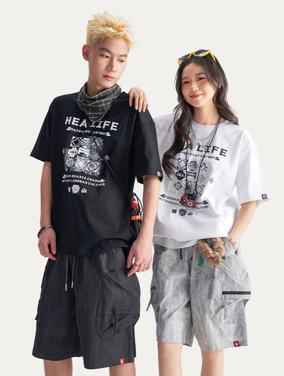 HEA Unisex Oversized Cotton Graphic T-Shirt, Casual Streetwear Short Sleeve Tee
