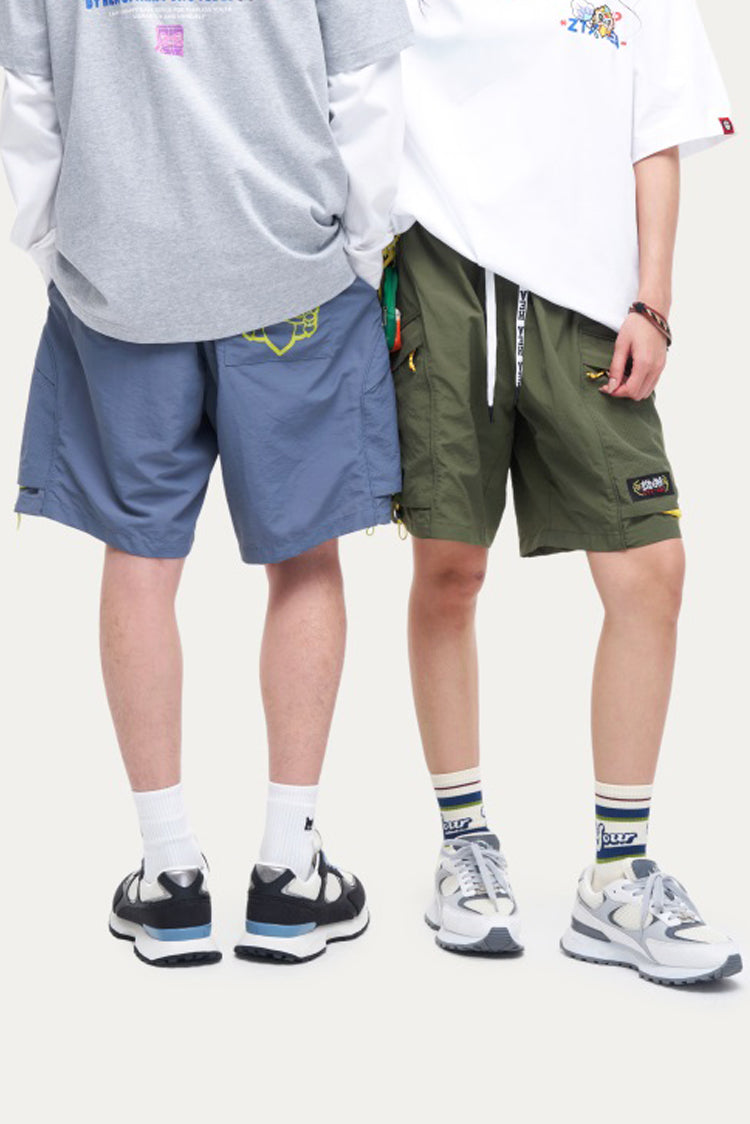 HEA Men’s Lion Head Embroidered Casual Shorts, Breathable Streetwear Shorts with Adjustable Hem