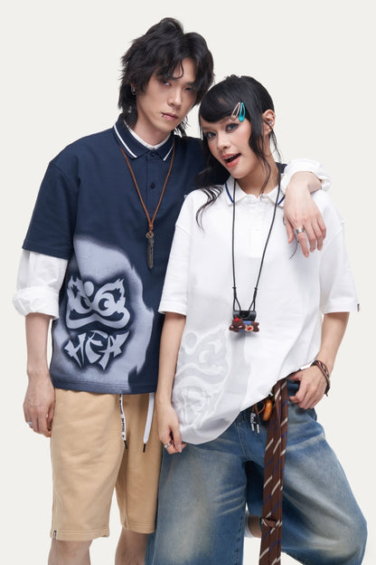 HEA Unisex Oversized Graphic T-Shirt, Crew Neck Cotton Tee with Front & Back Lion Print, Casual Streetwear Top for Men Women