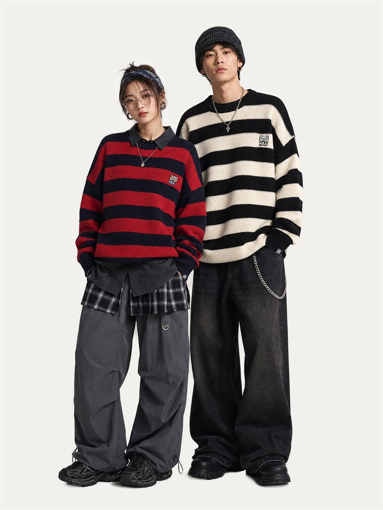 HEA Striped Crewneck Pullover Sweater