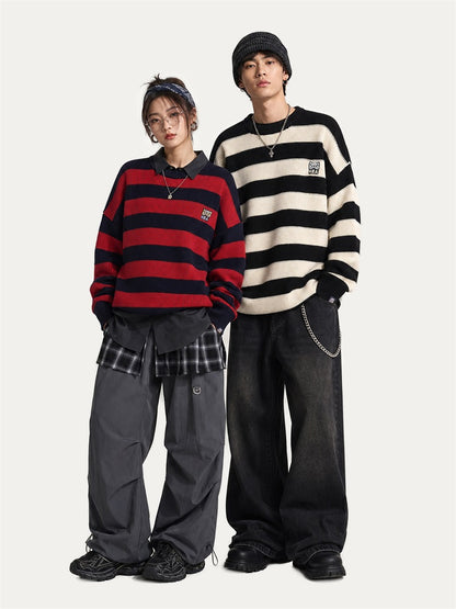 HEA Striped Crewneck Pullover Sweater