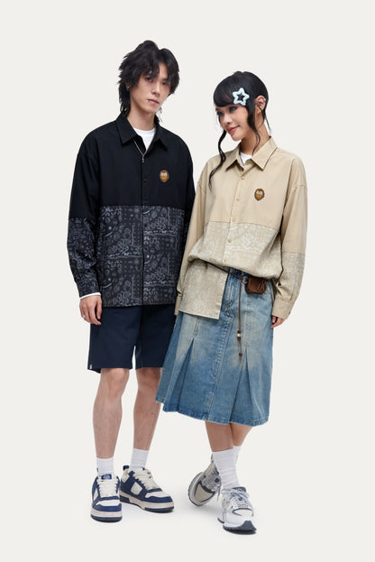 HEA Two-Tone Paisley Print Coach Jacket | Unisex Streetwear Button-Up Windbreaker