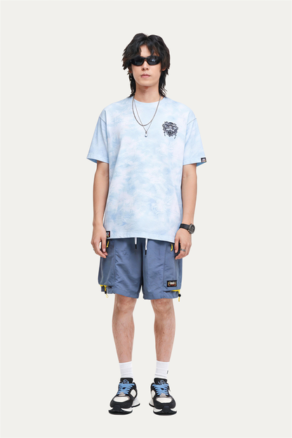 HEA Tie-Dye Graphic T-Shirt, Unisex Streetwear Tee with Traditional Chinese Print