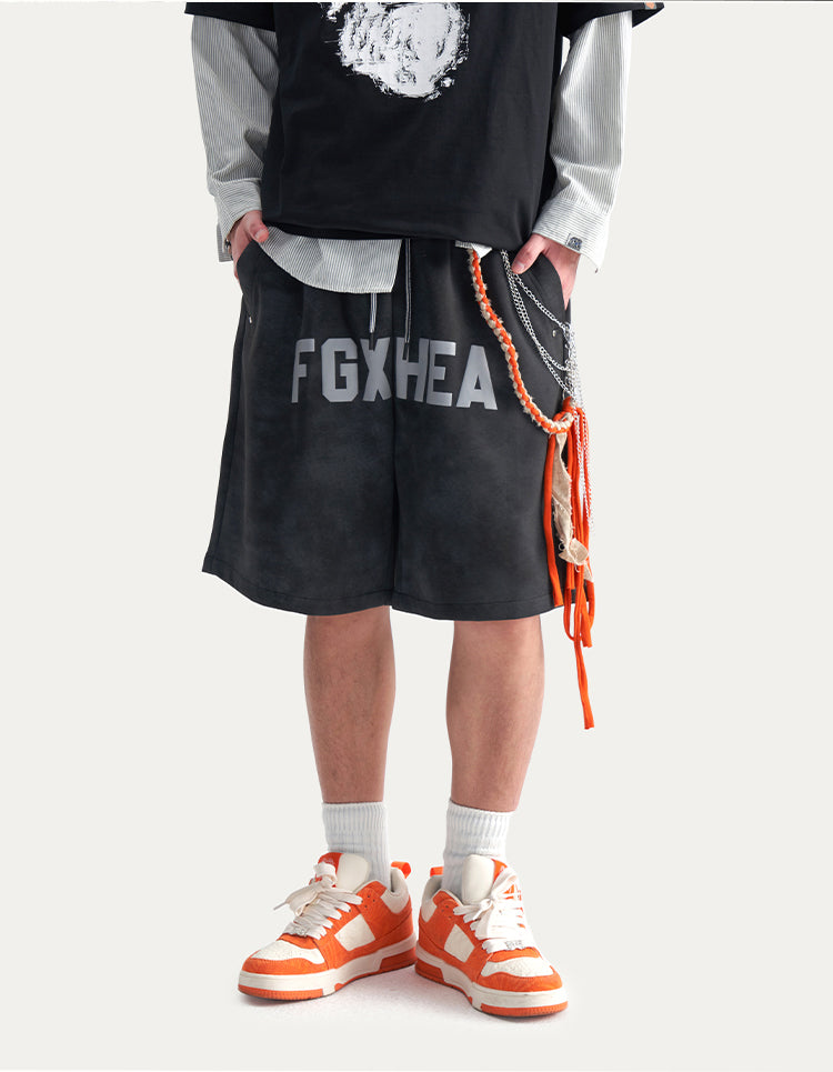 HEA Unisex Letter Print Casual Shorts, Elastic Waist Streetwear Shorts