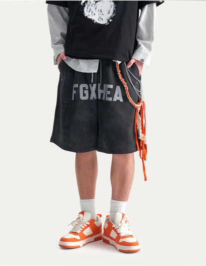 HEA Unisex Letter Print Casual Shorts, Elastic Waist Streetwear Shorts