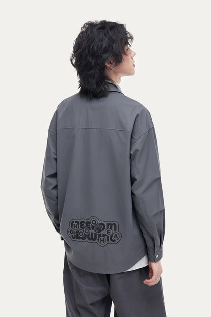 HEA Back Print Long-Sleeve Shirt, Unisex Streetwear Casual Button-Up Jacket