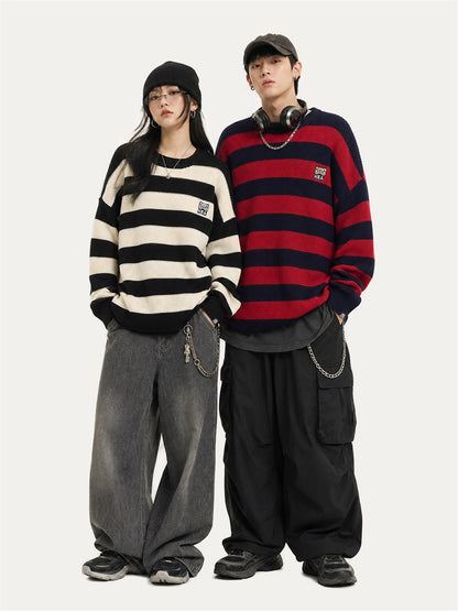 HEA Striped Crewneck Pullover Sweater