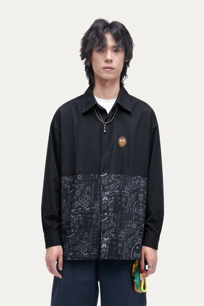 HEA Two-Tone Paisley Print Coach Jacket | Unisex Streetwear Button-Up Windbreaker