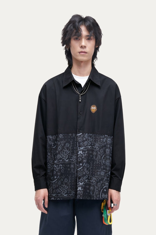 HEA Two-Tone Paisley Print Coach Jacket | Unisex Streetwear Button-Up Windbreaker