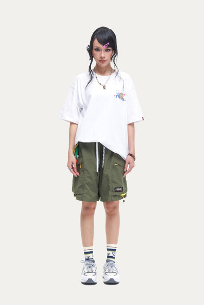 HEA Men’s Lion Head Embroidered Casual Shorts, Breathable Streetwear Shorts with Adjustable Hem