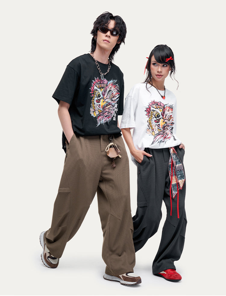 HEA Unisex Heavyweight 100% Cotton Lion Eagle Graphic T-Shirt, Oversized Streetwear