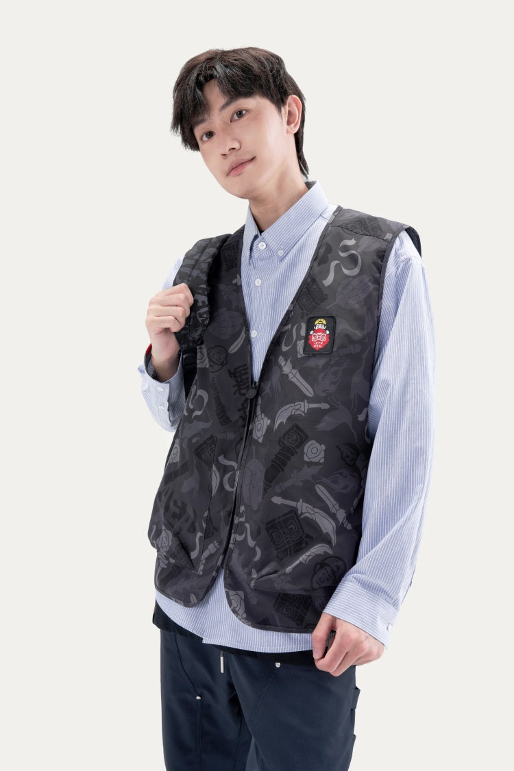 HEA All-Over Print Zip-Up Vest | Unisex Streetwear Sleeveless Casual Waistcoat