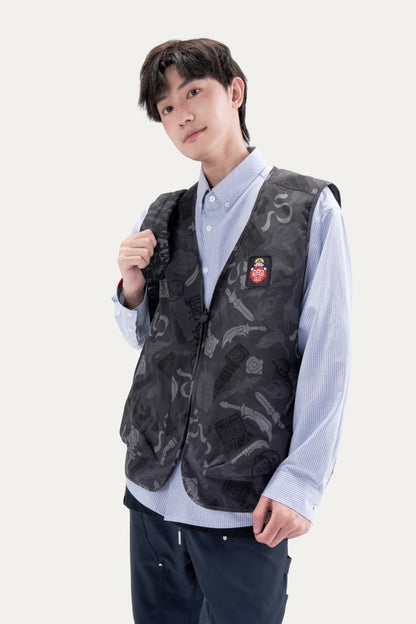 HEA All-Over Print Zip-Up Vest | Unisex Streetwear Sleeveless Casual Waistcoat