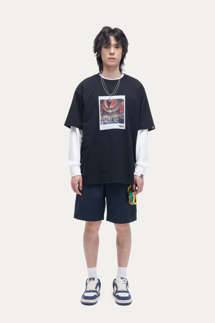 HEA Unisex Oversized Graphic T-Shirt, Crew Neck Cotton Tee with Front & Back Lion Print, Casual Streetwear Top for Men Women