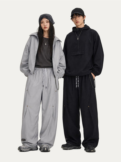 HEA Relaxed Woven Drawstring Pants – Straight Leg Streetwear Trousers