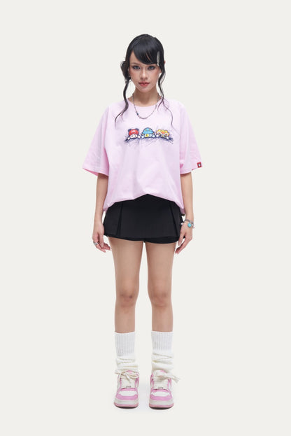 HEA Unisex Oversized Cartoon Print T-Shirt, Crew Neck Cotton Tee with Graffiti-Style Character Design, Casual Streetwear Top for Men Women