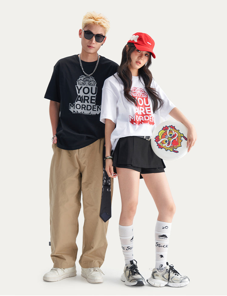 ：HEA Unisex Heavyweight Cotton Lion Graphic T-Shirt, Oversized Streetwear Short Sleeve Tee