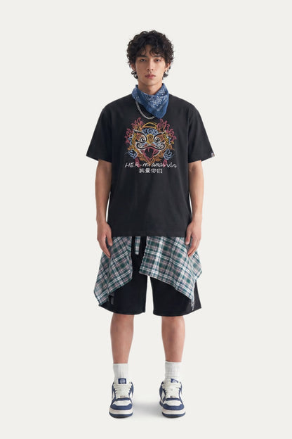 HEA Colorful Lion Head Graphic T-shirt, Unisex Casual Streetwear Short Sleeve Tee