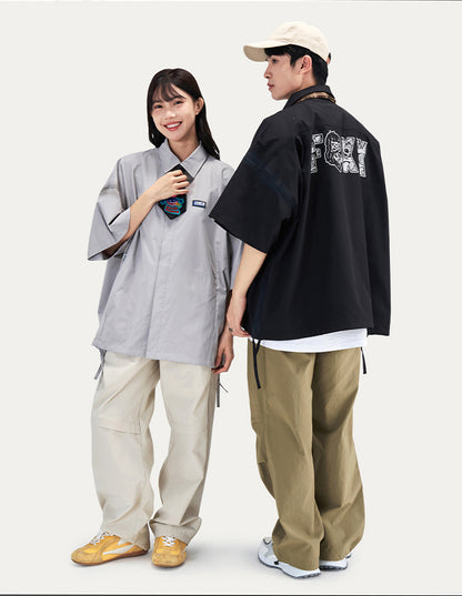 HEA Oversized Shirt with Unique Graphic Print Casual Streetwear Unisex Short Sleeve Shirt