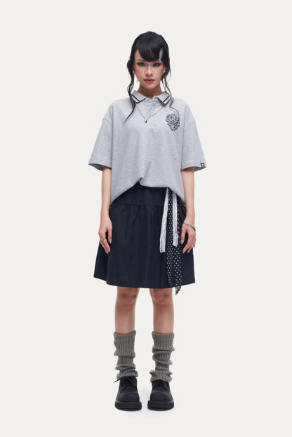 HEA Unisex Oversized Polo Shirt, Short-Sleeve Streetwear Top with Embroidered Lion Logo, Casual Collared Tee for Men & Women