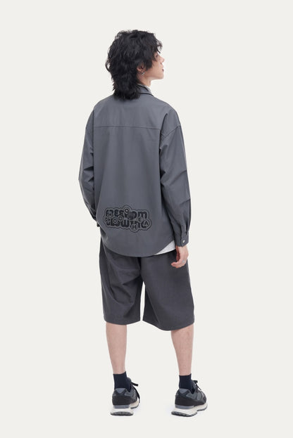 HEA Back Print Long-Sleeve Shirt, Unisex Streetwear Casual Button-Up Jacket
