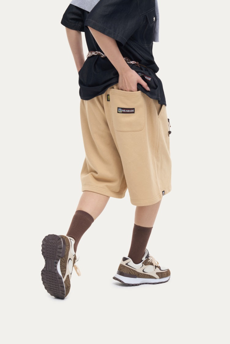 HEA Unisex Solid Color Casual Shorts, Elastic Waist Streetwear Shorts