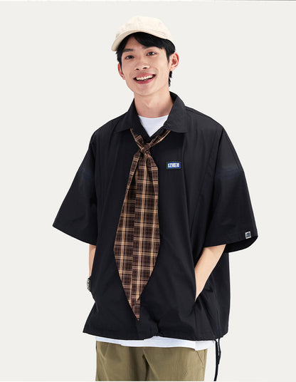 HEA Oversized Shirt with Unique Graphic Print Casual Streetwear Unisex Short Sleeve Shirt
