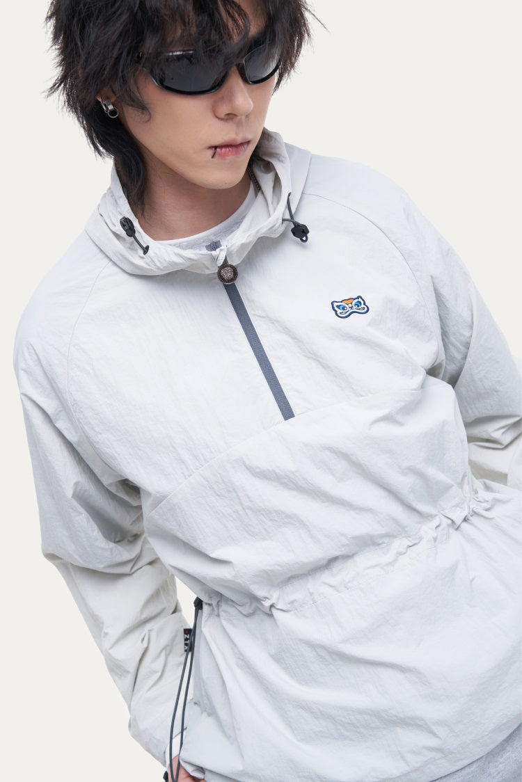HEA Cartoon Graphic Half-Zip Hooded Anorak | Unisex Streetwear Casual Lightweight Jacket