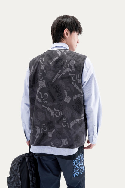 HEA All-Over Print Zip-Up Vest | Unisex Streetwear Sleeveless Casual Waistcoat