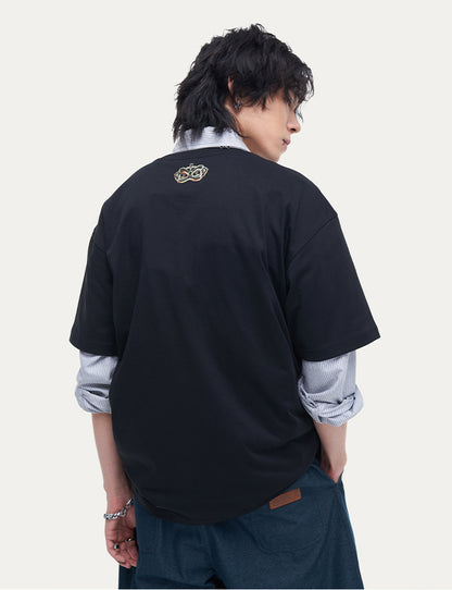 HEA Unisex Heavyweight Cotton Lion Graphic T-Shirt, Oversized Streetwear Short Sleeve Tee