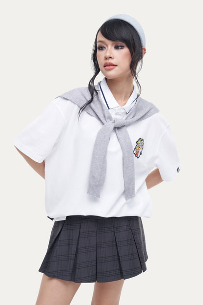 HEA Unisex Oversized Polo Shirt, Casual Collared Top with Lion Embroidery, Breathable Textured Fabric for Men Women
