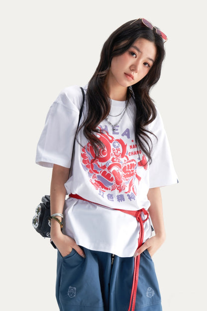 HEA Unisex Heavyweight 100% Cotton Lion Print T-Shirt, Casual Oversized Streetwear Short Sleeve