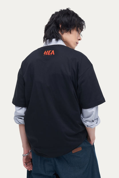 HEA Unisex Oversized Graphic T-Shirt, Crew Neck Cotton Tee with Front & Back Lion Print, Casual Streetwear Top for Men Women