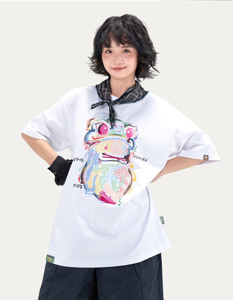 HEA Cartoon Graphic Print T-Shirt Casual Streetwear Short Sleeve Tee Unisex Trendy Cotton T-shirt