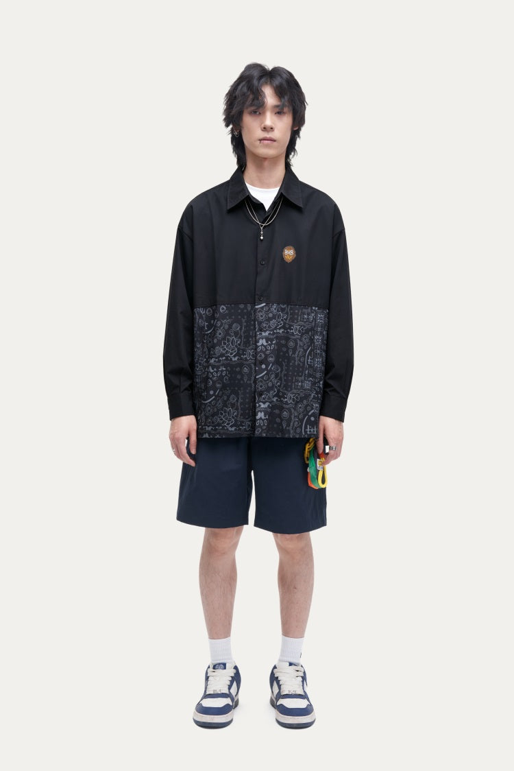 HEA Two-Tone Paisley Print Coach Jacket | Unisex Streetwear Button-Up Windbreaker
